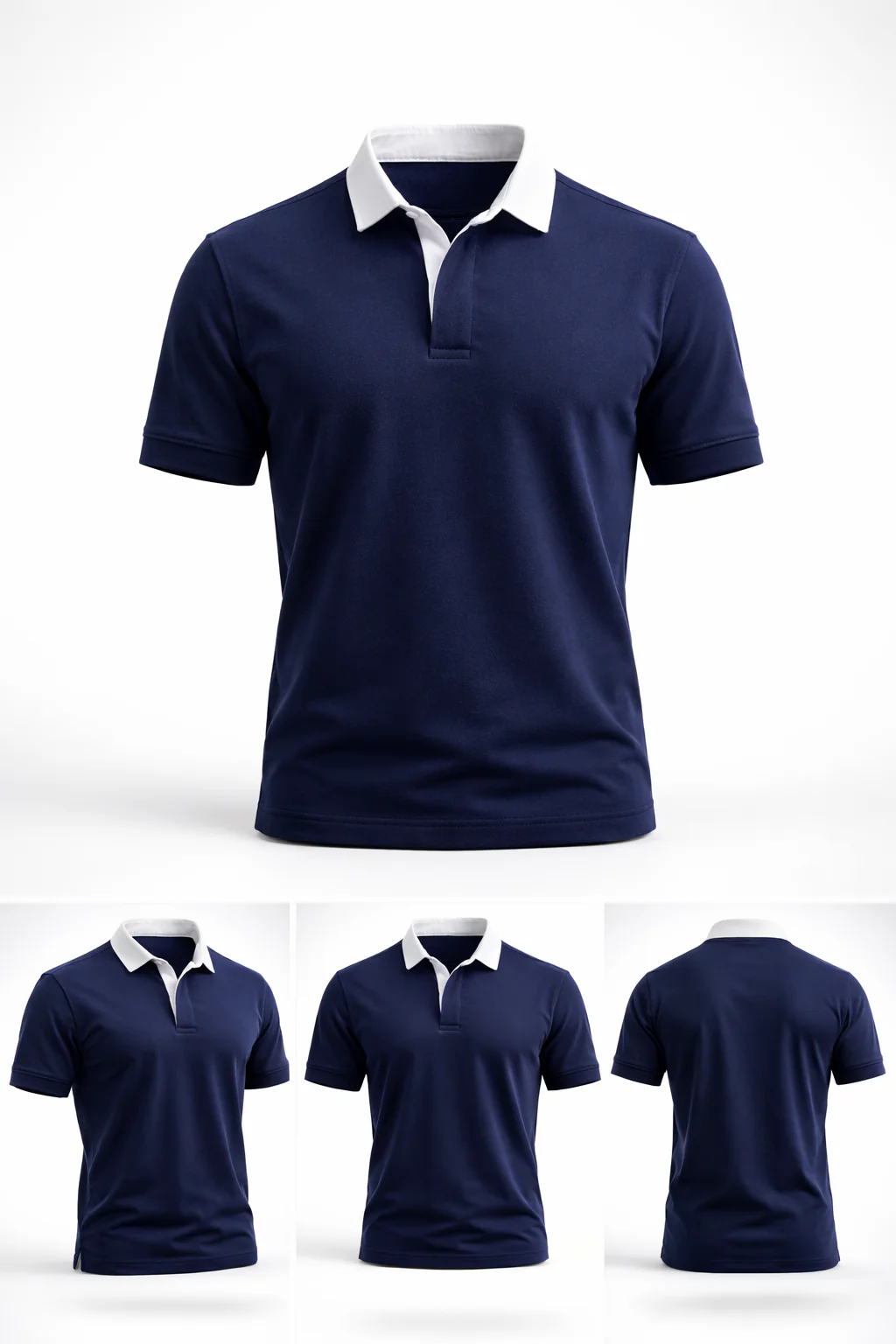 Navy Blue - Two Tone Johnny Collar Polo - Image 3