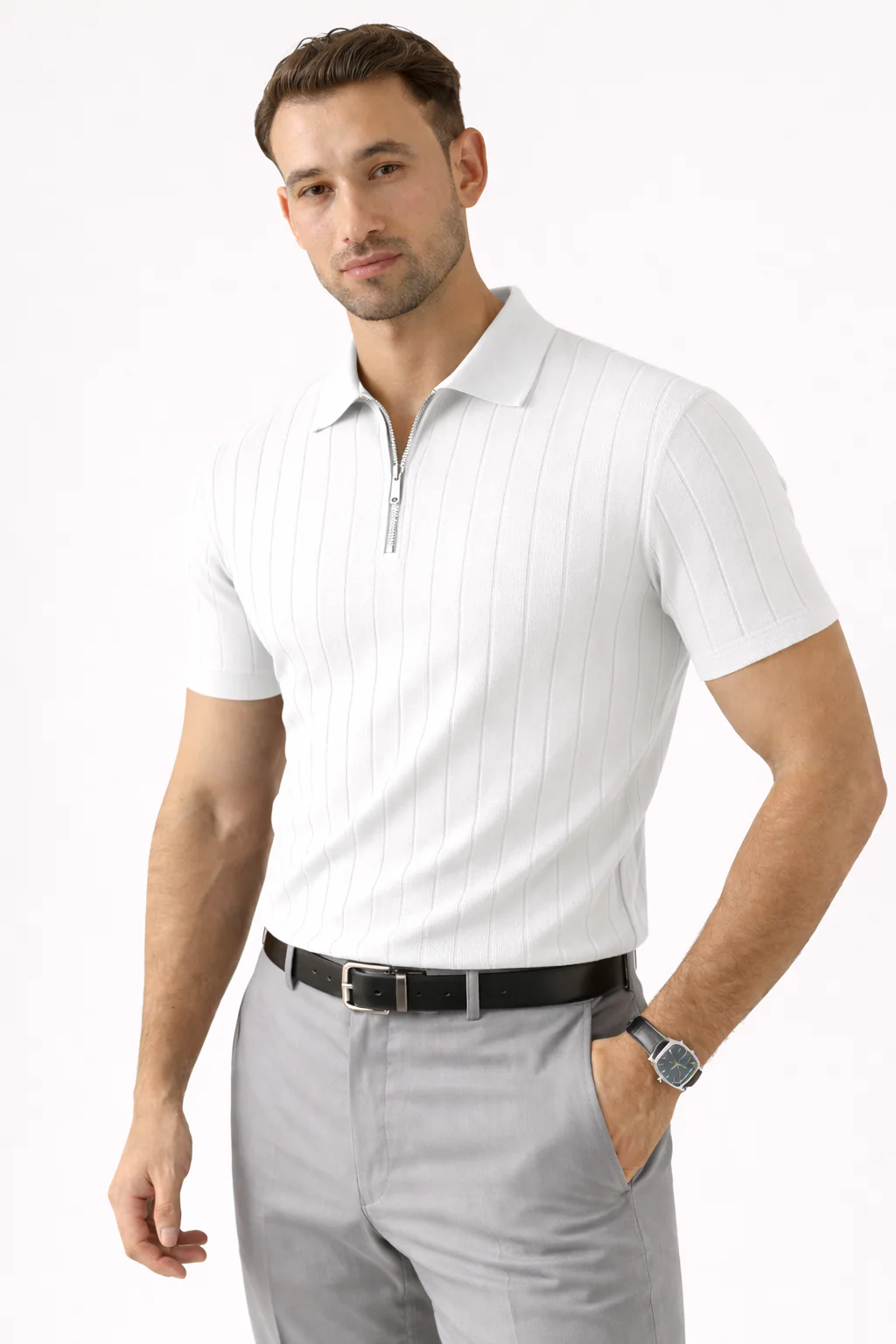 Drop Needle Zipper Polos